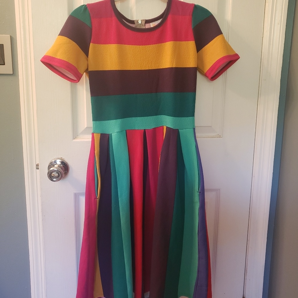 Lularoe Amelia Rainbow Stripes